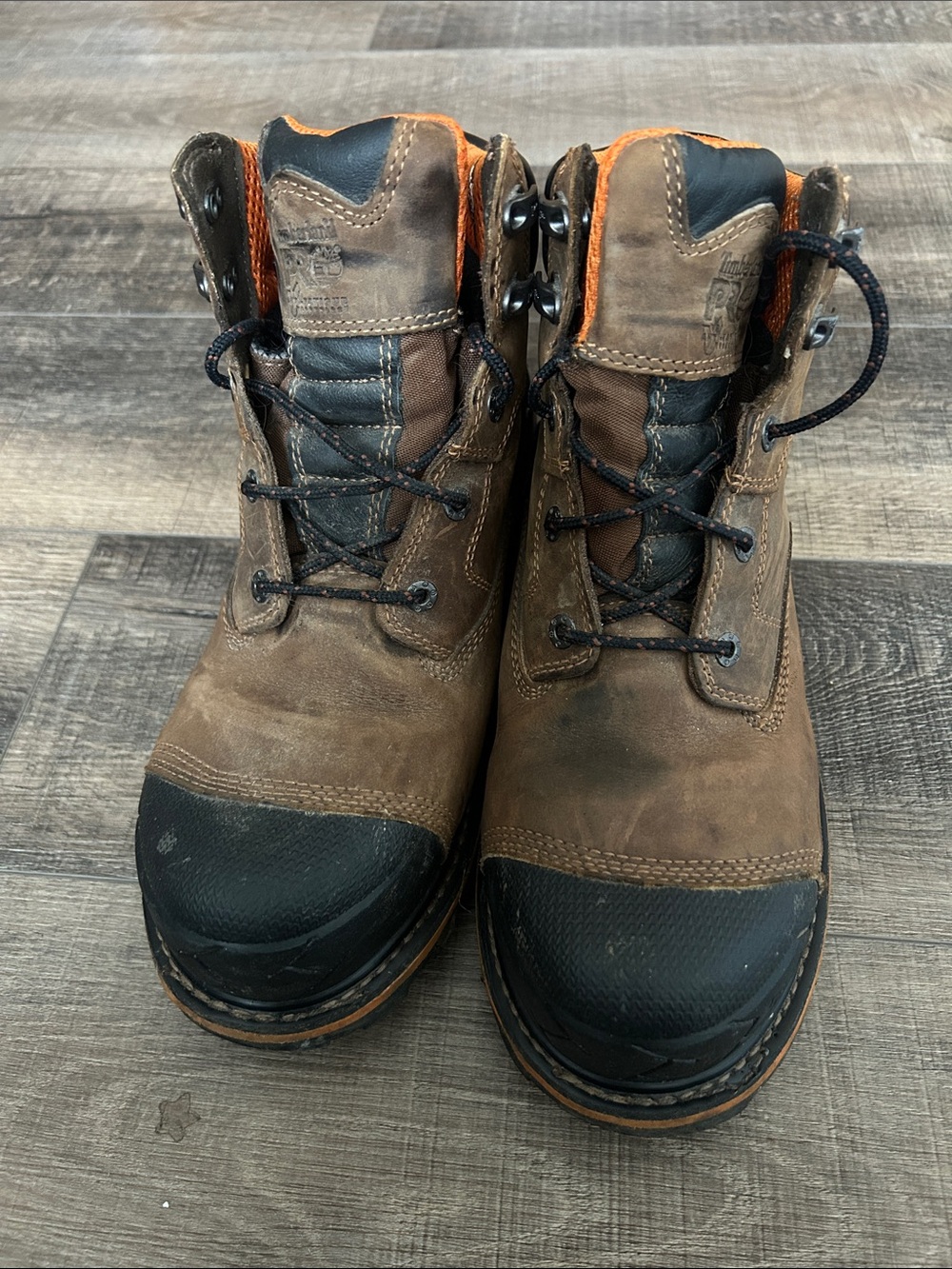 Timberland PRO Brown Work Boots with Black Toe and Orange Trim
